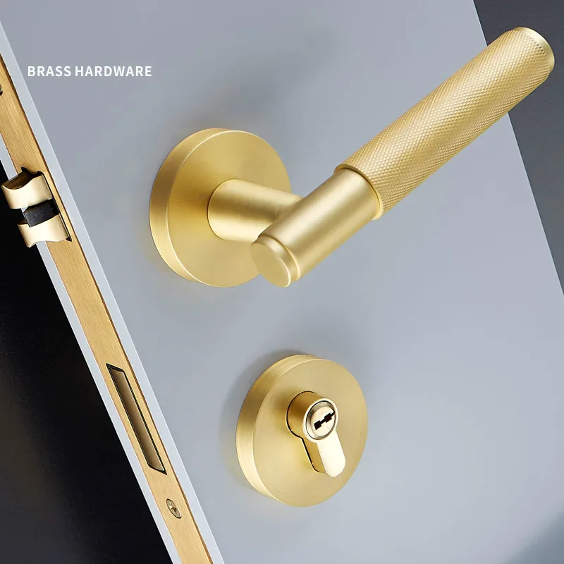 

Brass Door Lock Lever Set Exquisite Cross Knurl European American Modern Wood Interior Door Lock Dummy Split Handle Knob