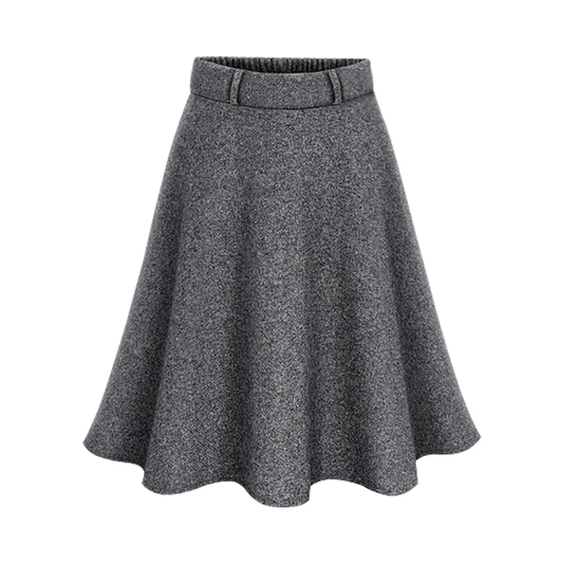 

Autumn Winter Wool Skirt Women Fashion High Waist Half-Length A-Line Basic Skirts Elastic Pleated Thick Warm Casual Loose Skirt