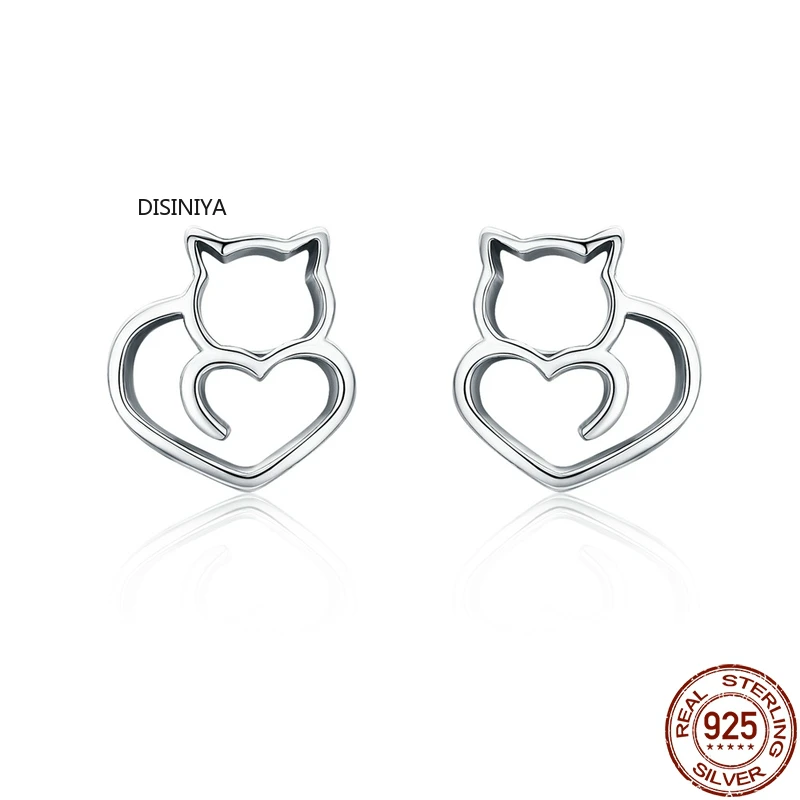 Горячая Распродажа подлинные 925 пробы серебряные милые маленькие серьги-гвоздики с котом для женщин модные ювелирные изделия из стерлингового серебра SCE271