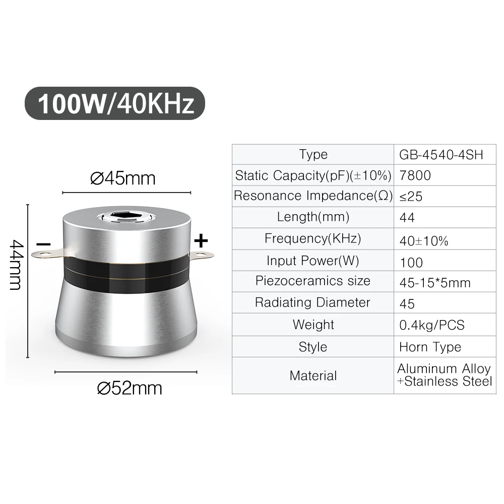 Granbosonic 100W 40KHz Piezoceramic Transducer Ultrasound Wave Transmitter Lab Industrial Ultrasonic Cleaner Use
