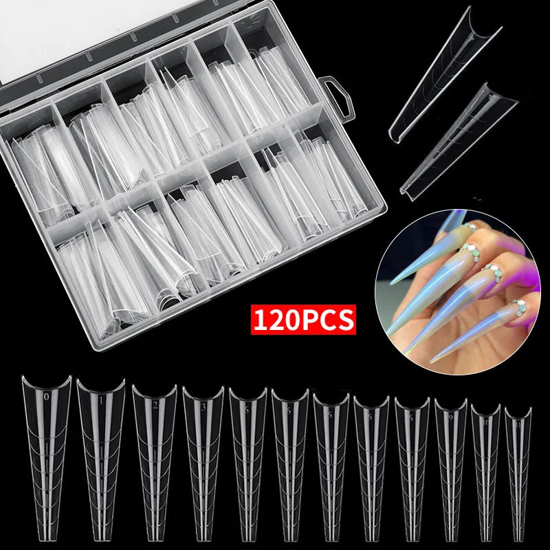 120pcs Artificial Almond Stiletto Dual Form Fake Nail Tips Poly The Gel Extension Acrylic Coffin False Nail Mold Storage Box fake nails fake nail forms nail tips false nail forms false nails false nail tips