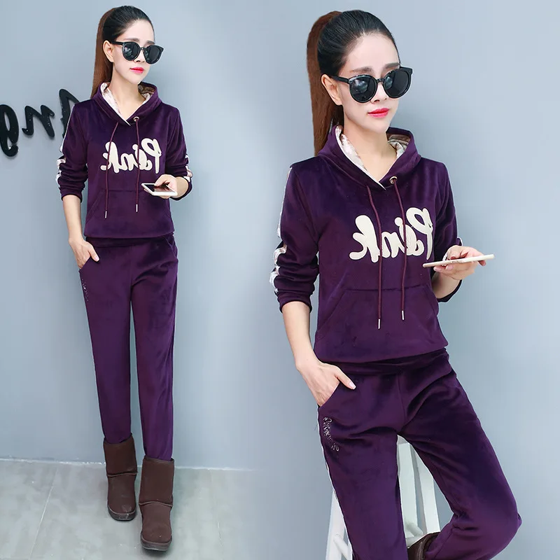 

Spring And Autumn New Style Gold Velvet Embroidered WOMEN'S Suit Brushed And Thick Fashion Casual Sports Two-Piece Set