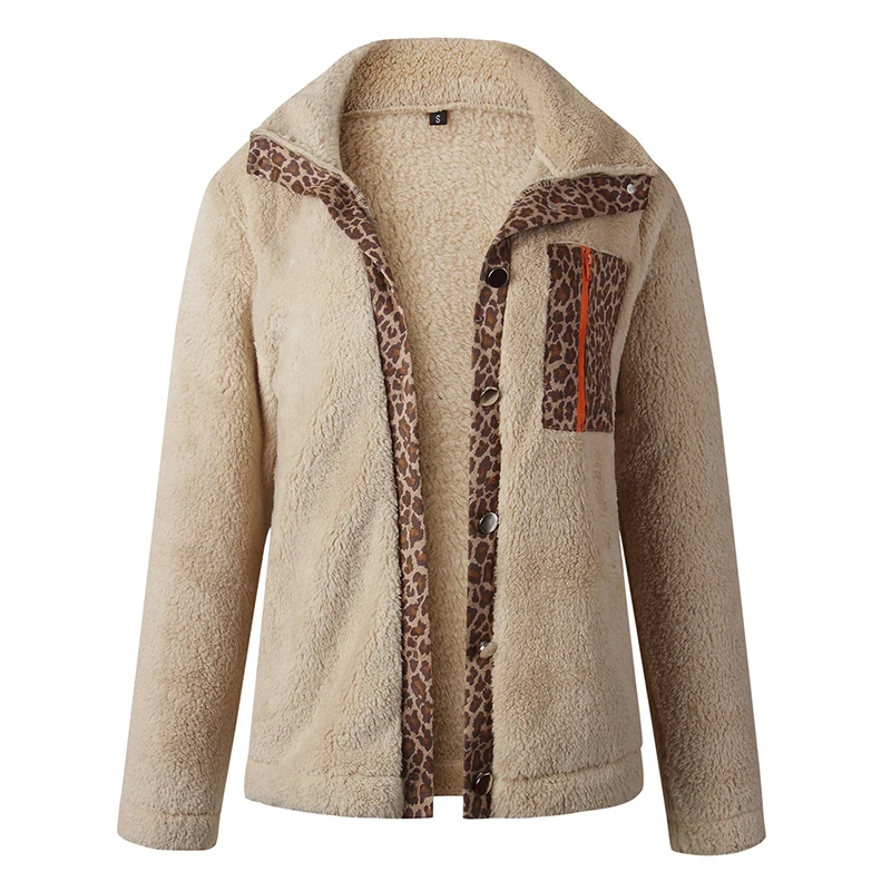 discounted  Autumn Winter Jacket Female Teddy Cozy Coat New Fleece Warm Casual Patchwork Leopard Jackets Woman 
