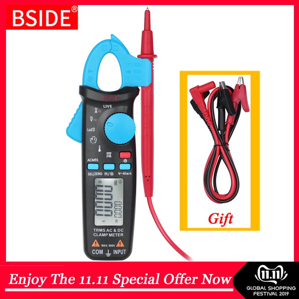 True Mini Digital Clamp Meter BSIDE ACM91 DC Current 100A 1mA Accuracy Car Repair Ammeter Voltmeter NCV Tester Multimeter |