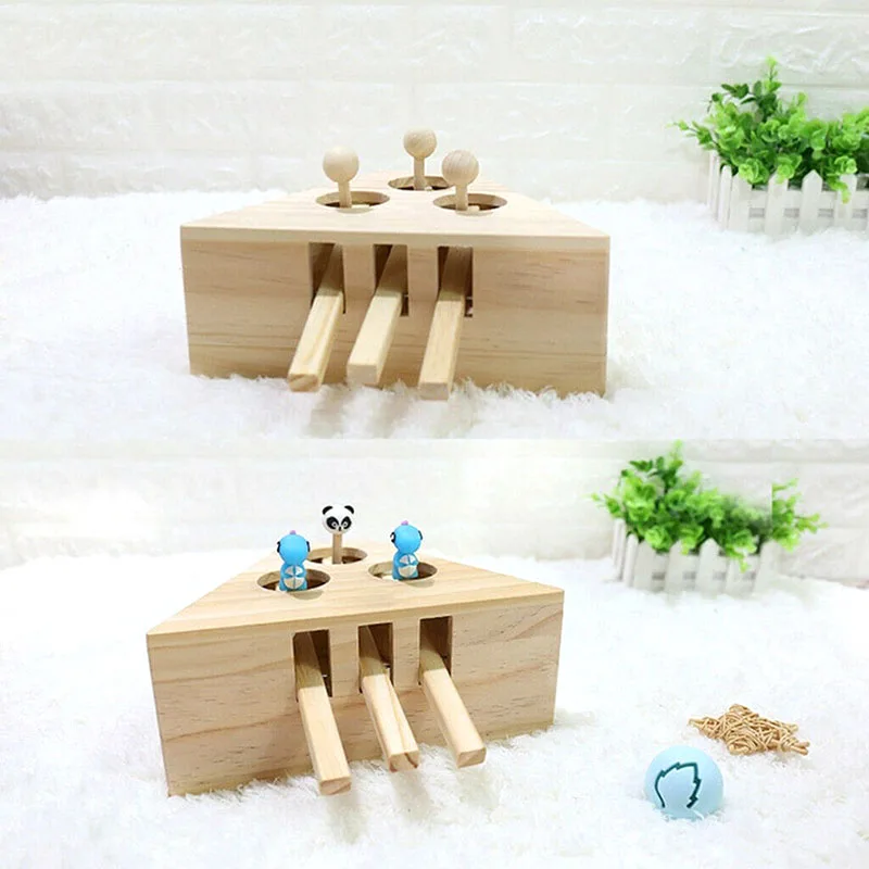 Whack Mole mouse кошка упражняющая игрушка твердая деревянная головоломка коробка с 3/5 отверстиями игрушки для домашних животных E2S