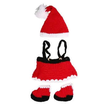 

3pcs/set Christmas Newborn Photography Props Baby Crochet Knitted Costume Cotton Hat Pants Shoes Infants Fotografia Photo Props