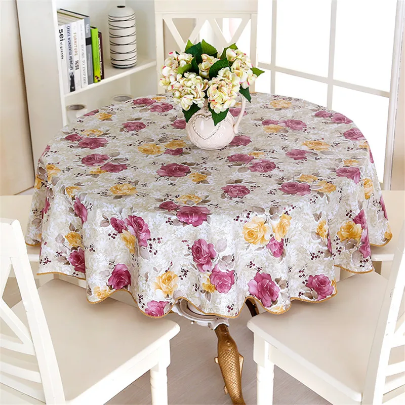 

Flower Style Round Table Cloth Pastoral PVC Plastic Kitchen Tablecloth Oilproof Decorative Elegant Waterproof Fabric Table Cover