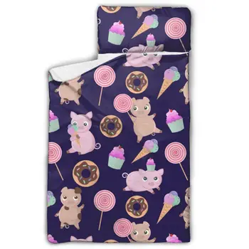 

Cartoon Pigs Donuts Sweets Cakes Nap Mat with Pillow for Toddler Boys and Girls for Daycare and Preschool Sleepovers and Travels