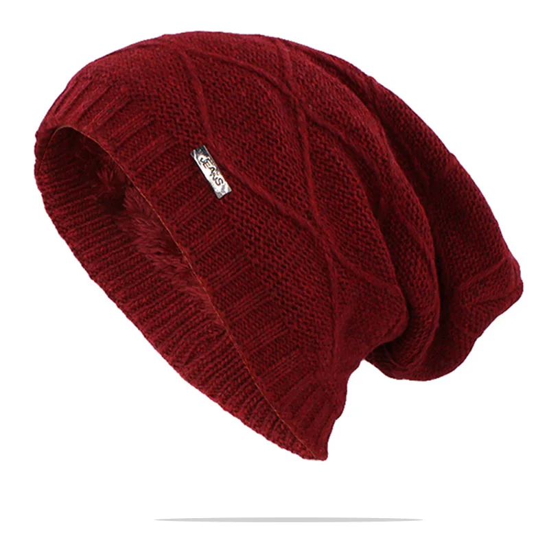 Бургундия ALTOBEFUN Skullies Beanie, Мужская зимняя шапка, шапки из искусственного меха, теплая мешковатая вязаная шапка, шапки для взрослых, вязаная Толстая шапка для женщин, BHT137 - Цвет: Бургундия