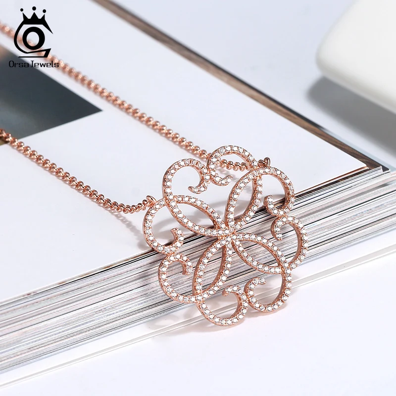 ORSA JEWELS, женское ожерелье с подвеской в виде сердца, чистое 925 пробы, серебро, прозрачный, AAAA, циркон, комбинированный узор в виде любви, подарок, хорошее ювелирное изделие, SN211