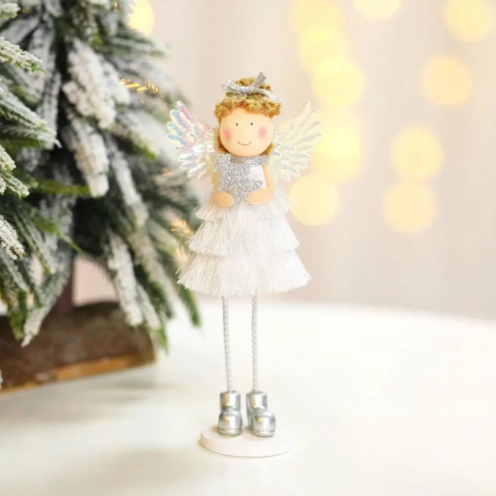 B-Cute Angel Doll Girl Ski Pendant Christmas Tree Decoration for Home Wooden Christmas Tree Ornament Xmas Gift for Kids