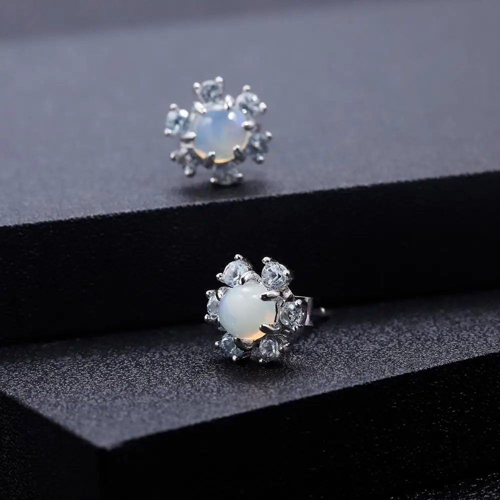 GEM'S BALLET 0.90Ct натуральный Африканский Опал Топаз Серьги с драгоценными камнями цветок 925 пробы серебряные серьги-гвоздики для женщин