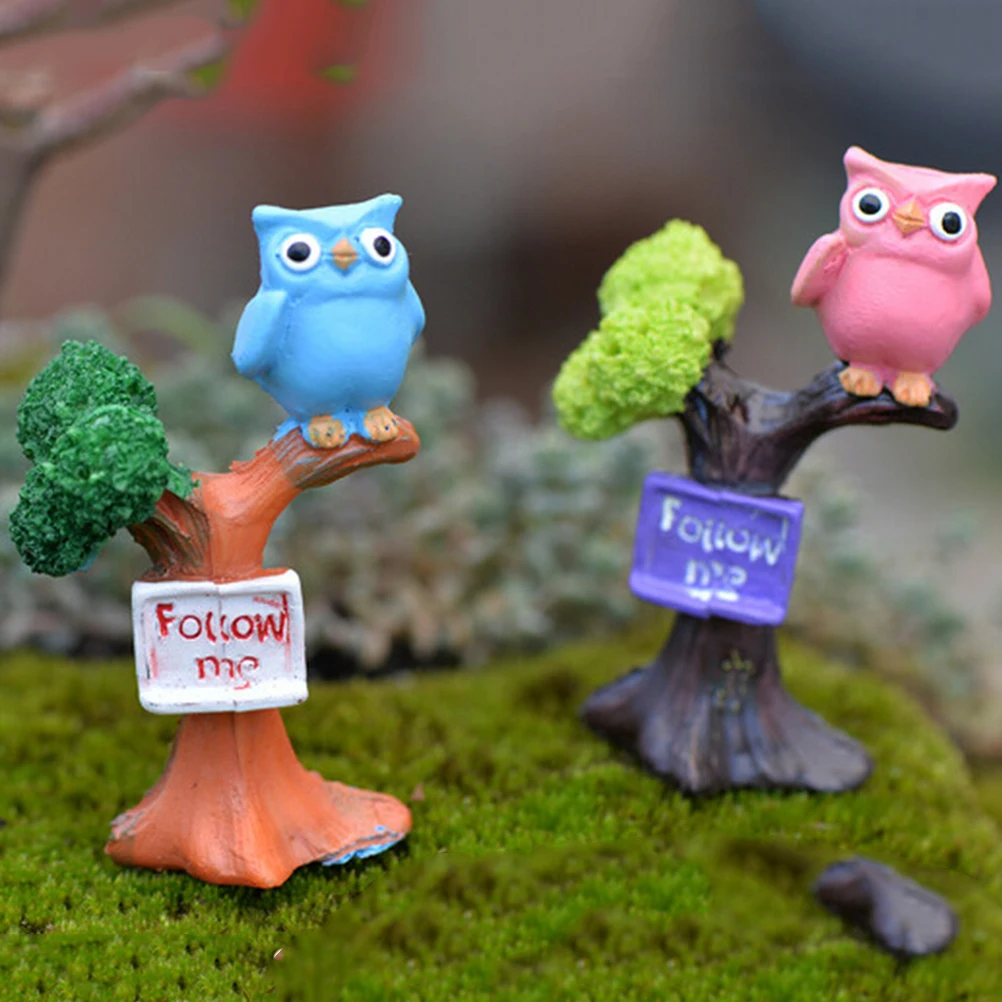 DIY Resin Owl Tree Branch Mini Crafts Miniatures Fairy Garden Ornaments Bonsai Micro Landscape Garden Decoration