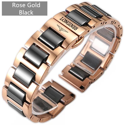 rose gold black Роскошный высококачественный цельный Браслет из керамики L2 L4 из нержавеющей стали ремешок для часов 19 мм 20 мм Longines запасной Ремешок Браслет ремешок - Цвет ремешка: rose gold black