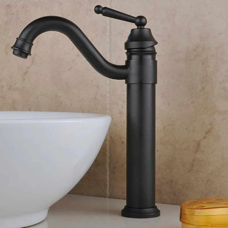 

European Black Bronze To Fake Something Antique Rotating Water Tap Full Copper Heightening On The Stage Basin Faucet Hot And