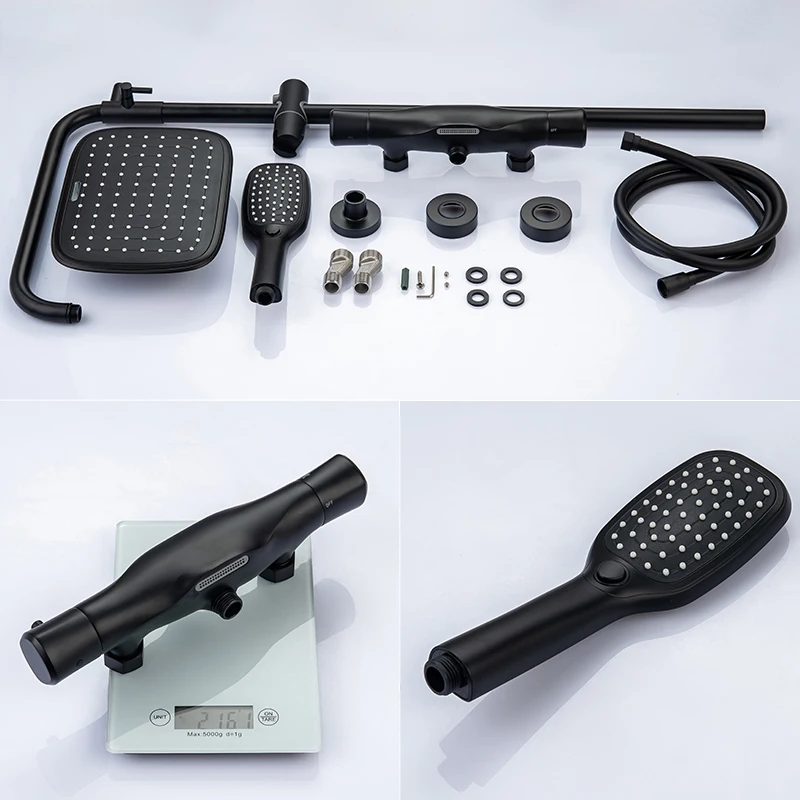 Black Thermostatic Shower Faucets Sets Water Bathroom Mixer Waterfall Faucet Rainfall Shower Systems Thermostat Tap EL9403