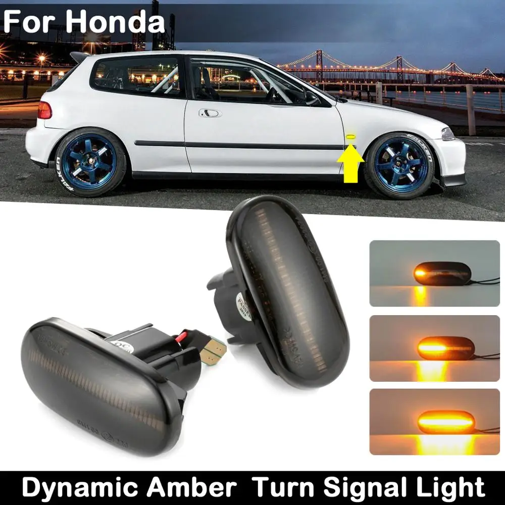 2Pcs For Honda Accord Civic Fit CR-V Stream Odyssey Integra Smoked Lens LED Side Marker Lamp Dynamic Amber Turn Signal Light | Автомобили