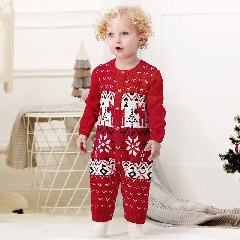 Emmaaby/Рождественский свитер для новорожденных; комбинезон; одежда для маленьких мальчиков и девочек; Новинка года; детский хлопковый свитер с длинными рукавами для девочек; комбинезоны