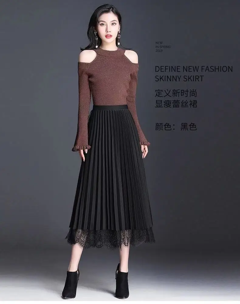 Winter new style double-sided wearing mesh pleated skirt skirt female Korean version of the long A-line skirt