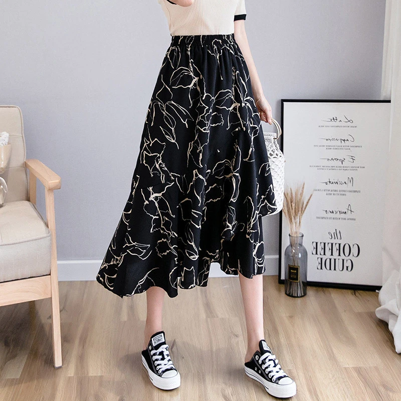 High waist black cotton a line skirt Clearance