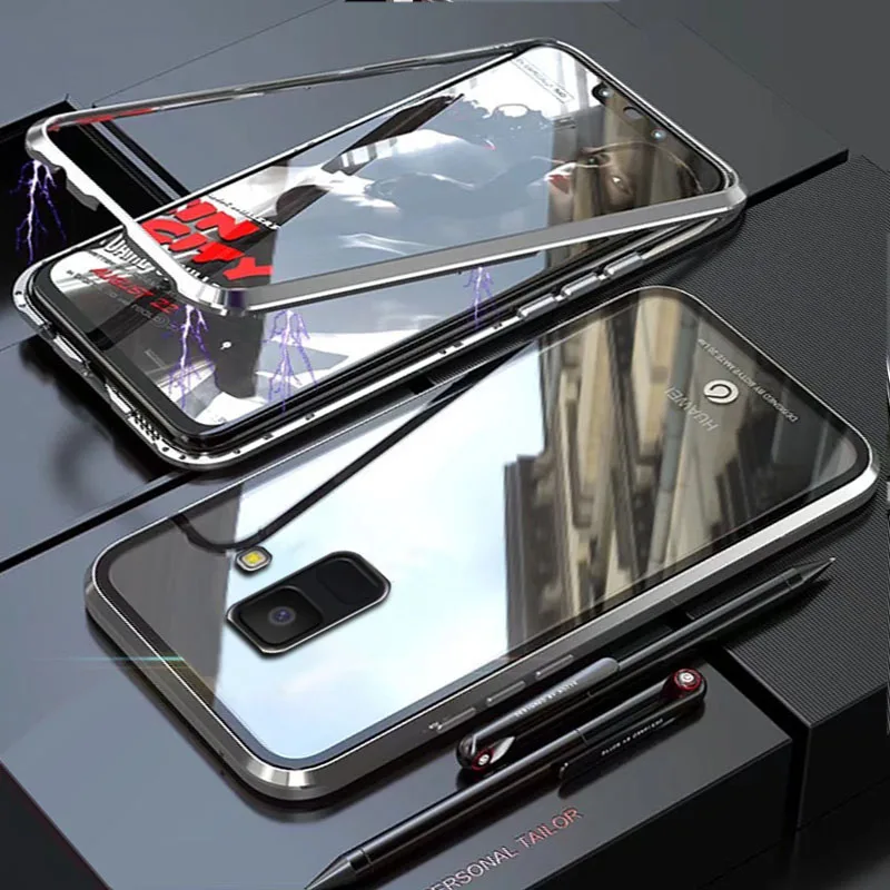YonLinTan Coque чехол для Samsung Galaxy A8 Plus A8Plus Металлическая магнитная рамка Адсорбция закаленное стекло чехлы