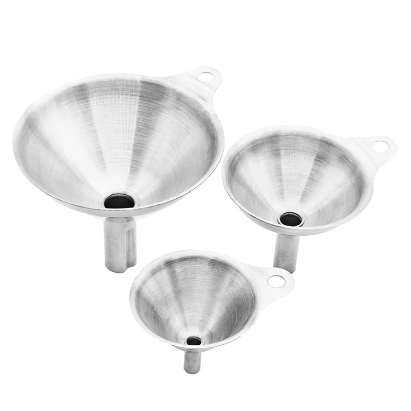 3pcs Stainless Steel Funnel Kitchen Oil Liquid Funnel Removable Filter Wide Mouth Funnel Kitchen Tools