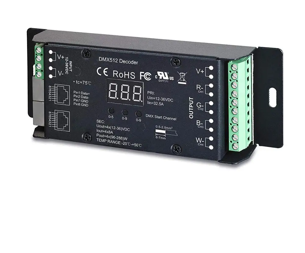 4 канала CV DMX RDM Цифровой PWM Декодер для RGB/RGBW светодиодное освещение на возраст от 12 до 36V постоянного тока UL контроллер 4x8A диммер jk1687