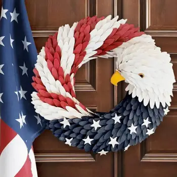 

American Eagle Wreath Patriotic Front Choice Wreath 10/15inch Eagle National Flag Design Artificial Garland Wreath Hanging Decor
