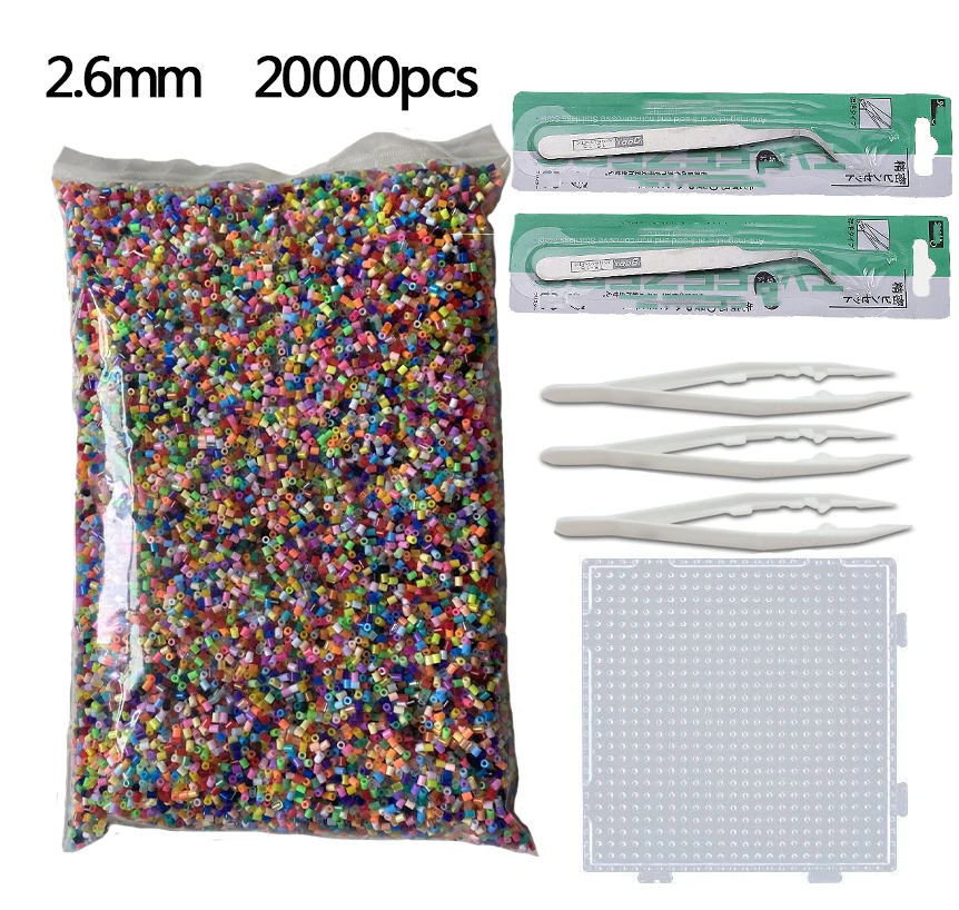 Cuentas Hama de 20000 Uds. (1 plantilla + 3 Papel de hierro + 2 pinzas), Mini abalorios de fusible Hama, juguetes educativos para niños, bricolaje, 2,6mm, envío gratis
