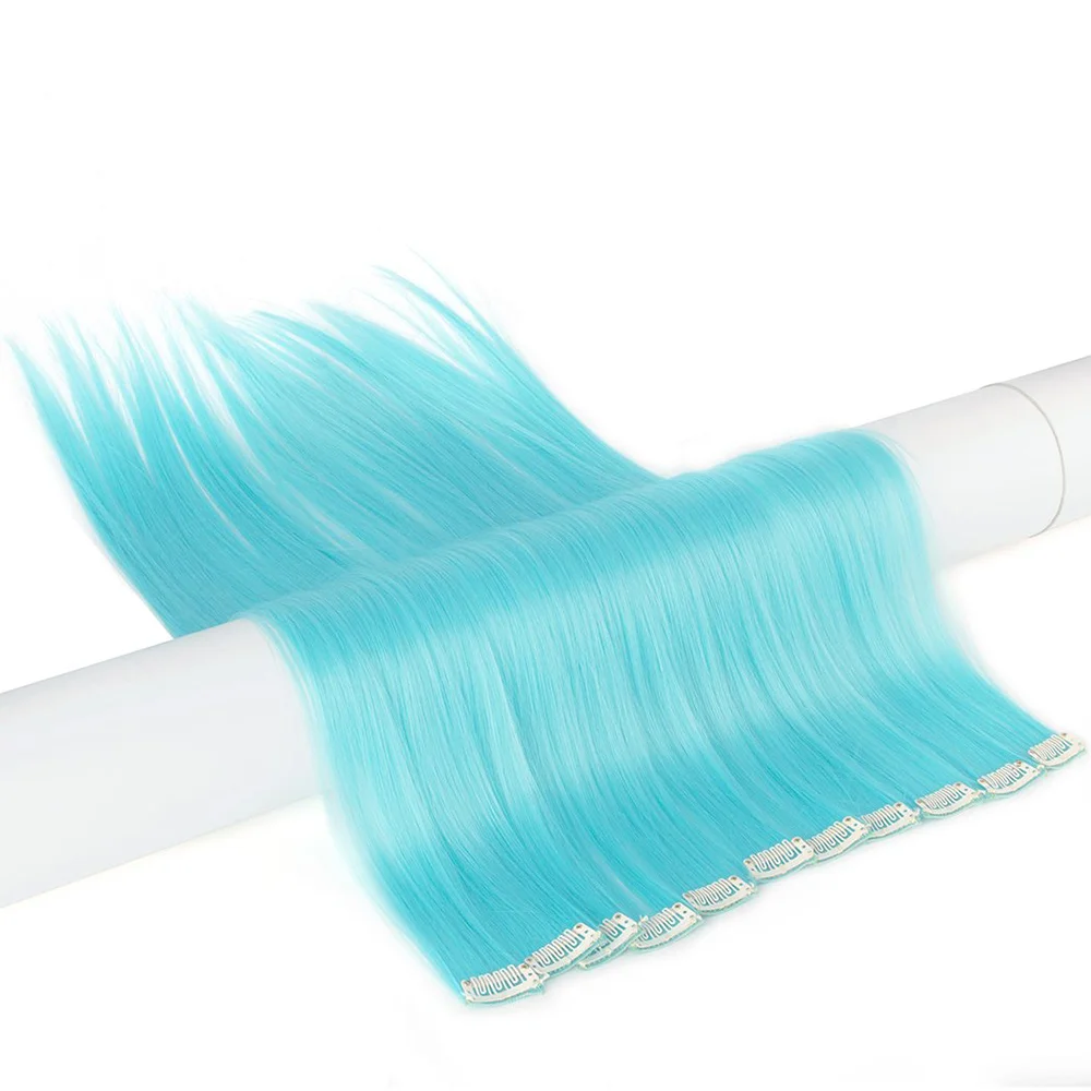 AIYEE Hair Extensions Pure RainBow Hairpiece Clip In Hair Piece Synthetic Long Straight Ombre Pink Red Rainbow Hair Piece