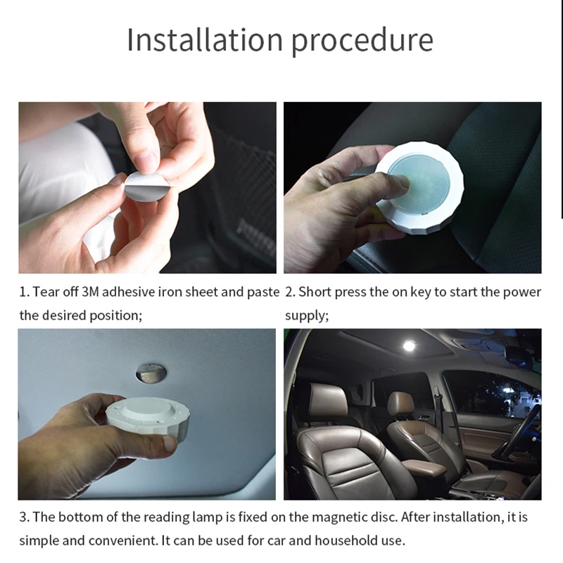 Magnetic Car Reading Light Auto LED Roof Ceiling Lamp Rechargeable Ambient Light For Emergency Lighting For Car Trunk