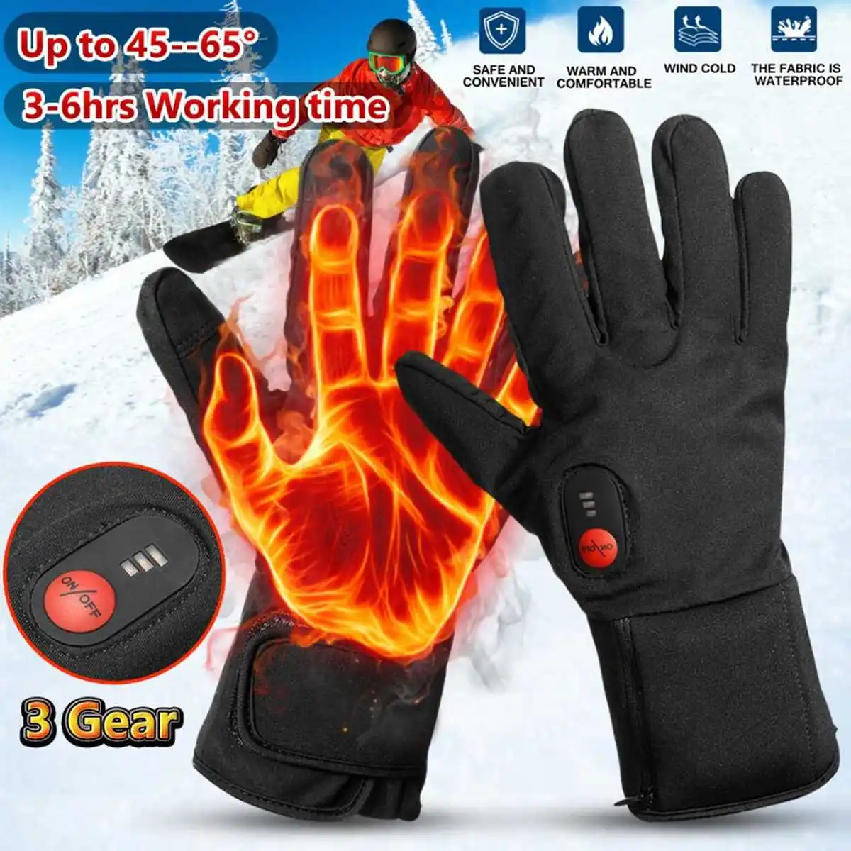 

1Pair Electric Thermal Gloves Winter USB Hand Warmer Waterproof Heating Gloves Rechargeable Battery Powered For Motorcycle Sport