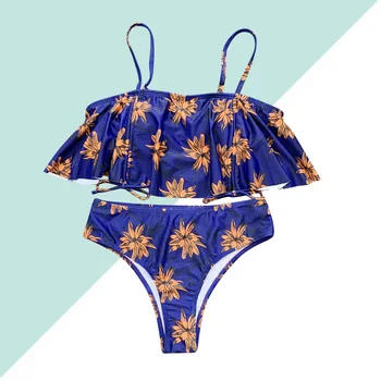

1 Set Two-Pieces Split Swimwear Printing Bikini Sexy Swimsuit Stylish Swimwear Unique Summer Swimming Clothes Bathing Suit (Dark