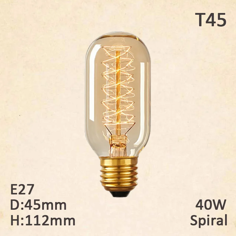 Диммируемая Ретро лампа Эдисона E27 40 Вт 110 В 220 В винтажный подвесной светильник лампочки с ампулой лампа накаливания для домашнего декора лампа лампада - Цвет: T45 spiral