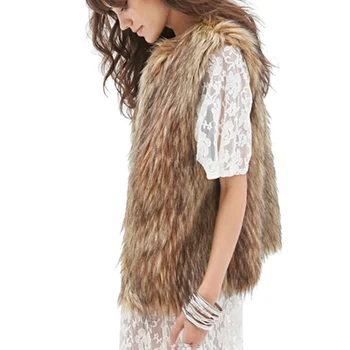 

Women Ladies Winter Warm Solid Color Faux Fur Sleeveless Covered Button Vest Jacket Waistcoat Outwear Coat