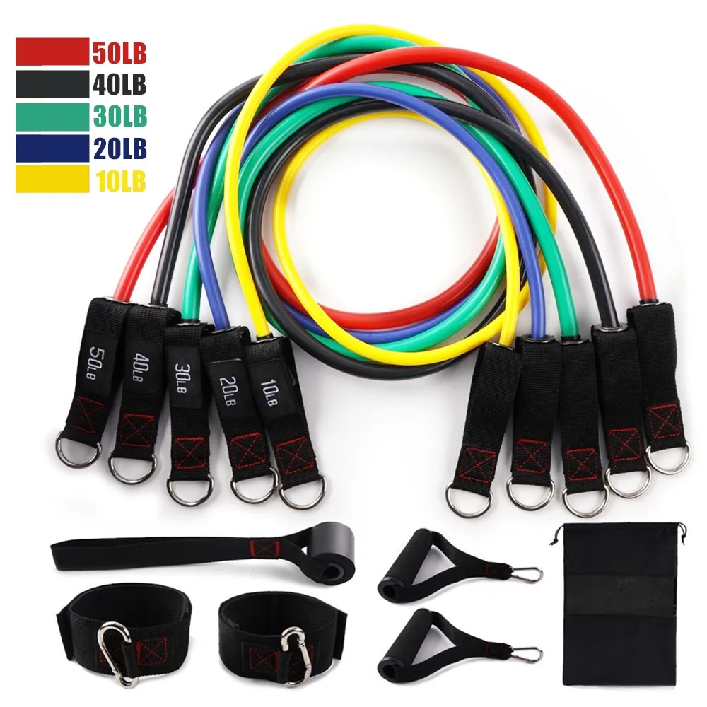 

11PCS Latex Resistance Band Set Elastic Pull Rope with Bag Fitness Crossfit Training Stretch Workout Yoga Rubber Tube Expander
