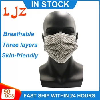 

50 pcs 3 Layer Ply Mask Disposable Gray checkered pattern Non-woven fabric Filter Mask mouth Face mask Breathable Earloops Masks