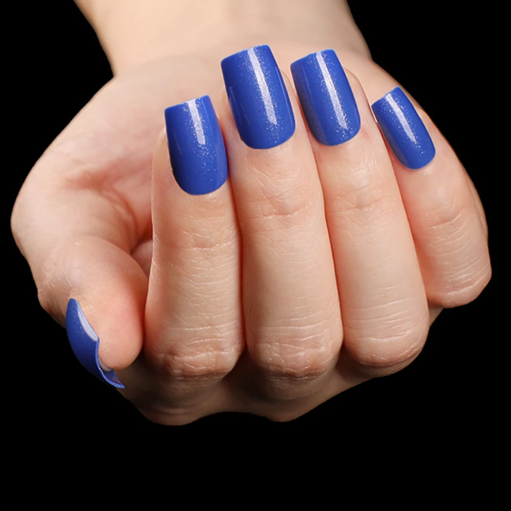 

24Pcs Glitter Gem Blue Fake Nail For Design Long Artificial False Nail DIY Lady Full Cover Finger Tips Manicure Tools