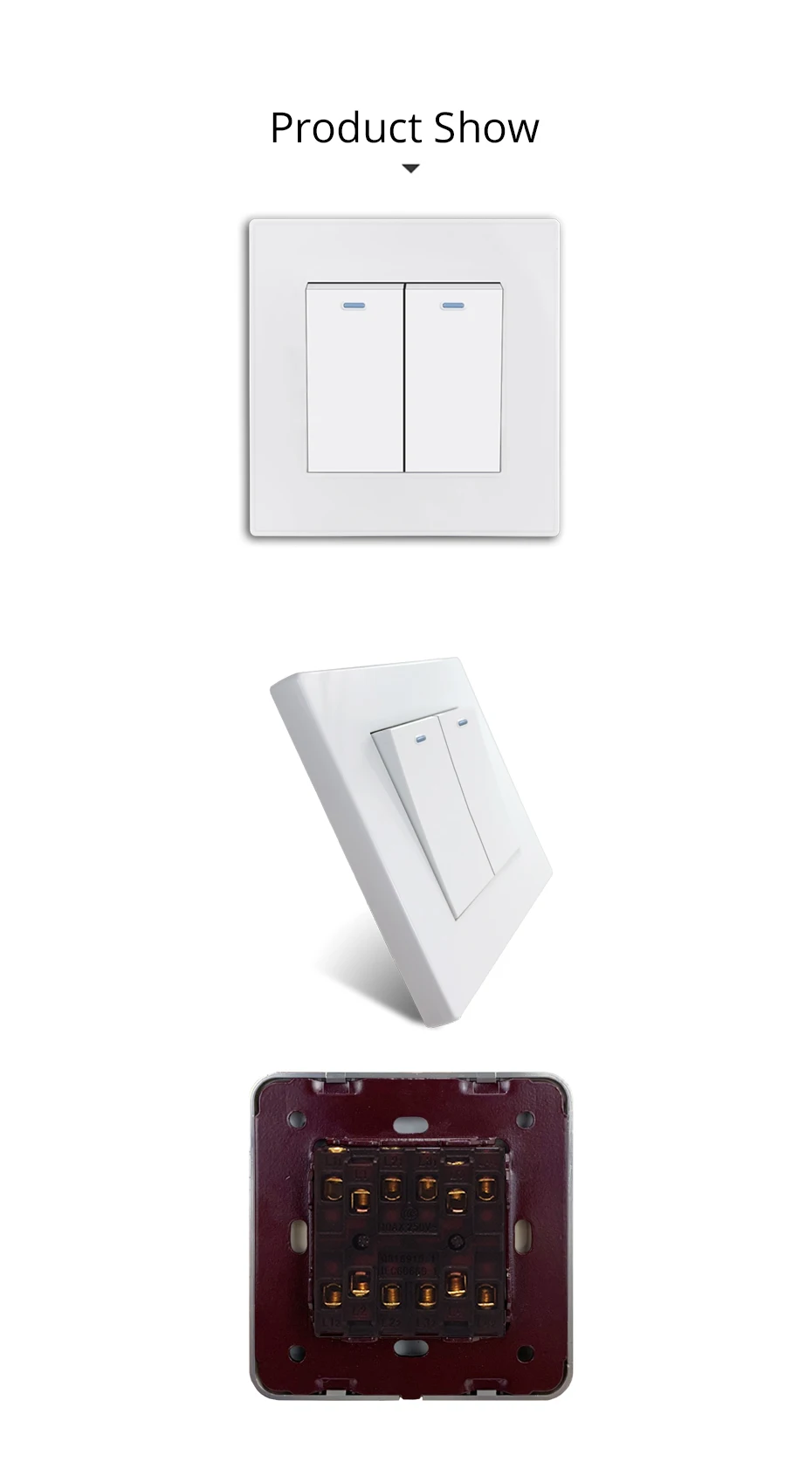 New Arrival 2 Gang Intermediate Wallpad Luxury White Wall Light Switch Rocker Switch 10A AC110~250V PC Panel