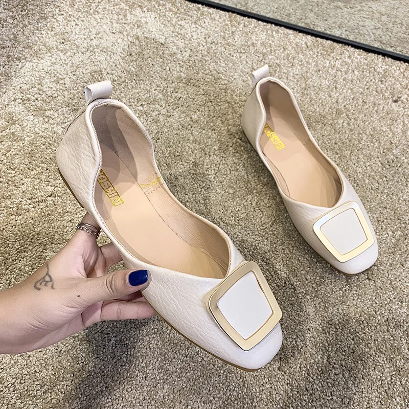 Leather Women Casual Shoes Fashion Breathable Slip-on Peas Flat Shoes