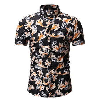 

Black Leaf Printed Hawaiian Shirt Men 2019 Summer New Short Sleeve Floral Shirt Men Streetwear Casual Beach Shirts Male Chemise