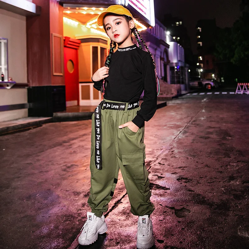 Hip Hop Kids Dance Costume Suit Hip Hop Crop Top Pants Children's Jazz Dance Costume School Stage Performance Street Wear VDB960