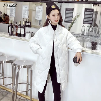 

FTLZZ Ultra Light White Duck Down Coat Winter Long Womens Slim Down Jackets Oversize Autumn Puffer Black Parkas