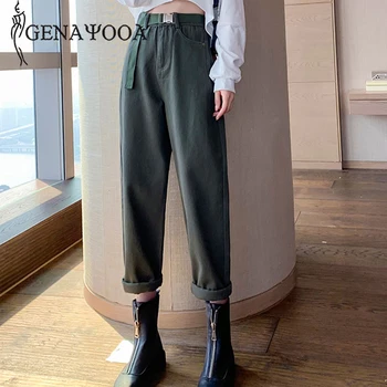 

Genayooa Plush Jeans Women With High Waist Streetwear Pants Women With Belt Warm Loose Boyfriends Jean Trouser For Ladies New