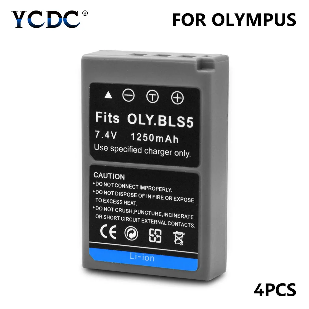 Акция 4 шт./лот серый 1250 мА/ч, BLS-5 BLS-50 литий Камера Батарея для Olympus Stylus 1 1s Камера ручка E-PL2 E-PL5 E-PL6