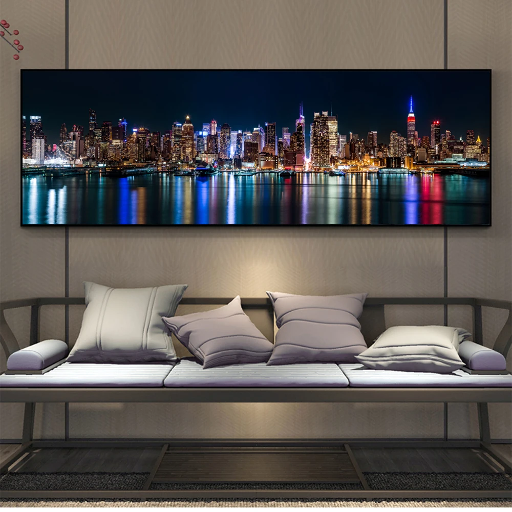 New York Skyline View Canvas Paintings On The Wall Art Posters And Prints Manhattan Landscape Night Pictures Home Decor Cuadros | Дом и сад