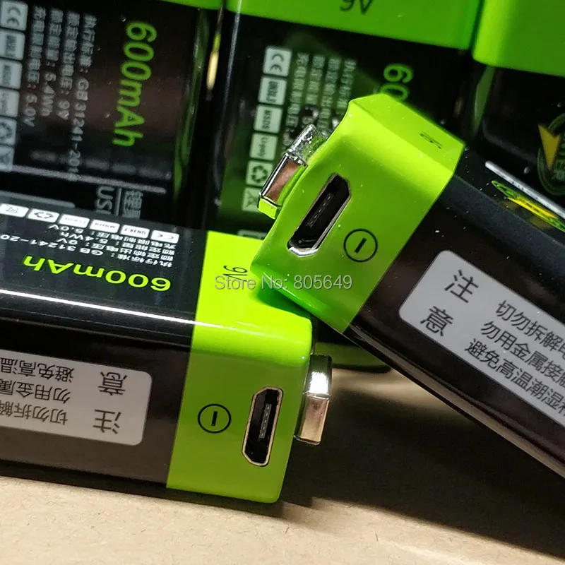 2pcs ZNTER 9V 600mAh lithium li po li ion rechargeable battery + micro