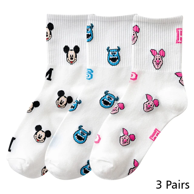 8 Pairs Disney Cartoon Socks Cute Mickey Minnie Daisy Donald Winnie Piglet Print White Funny Harajuku Fashion Kawaii Girl Sock HD012
