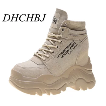 

2019 Women Winter Ankle Boots Wedge Platform Sneakers Woman Boots 12CM Height Increaseing High Top Shoes Autumn Botas Feminina