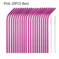 Vibrant Eco-friendly Reusable Metal Straw Set - 10 Color Stainless Steel Drinking Straws (Pink Bent)